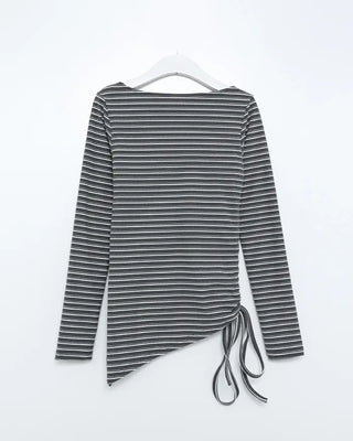 Striped Slim Shirred Long-Sleeve T-Shirt