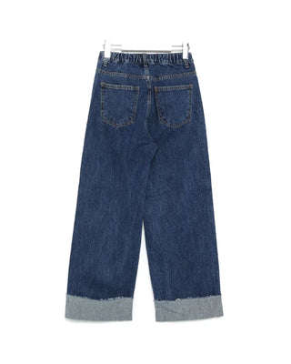 Rolled-up denim wide-leg pants