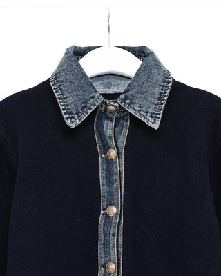 Denim-colored neck knit cardigan
