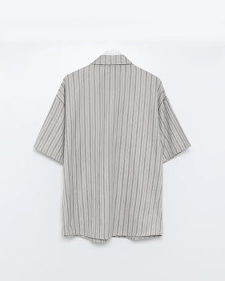 (Unisex) Striped Wide Hood Short Sleeve Shirt