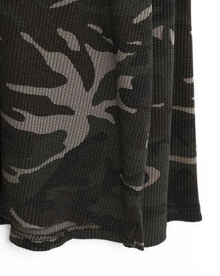 Camouflage Waffle Henley Neck Long T-Shirt