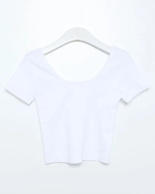 Square neck crop short-sleeved T-shirt
