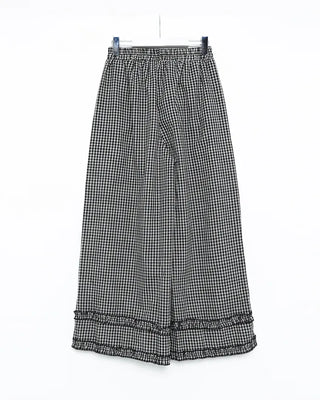 Checked frill wide elastic waist pants