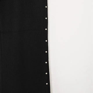 Side-studded ribbed knit easy pants