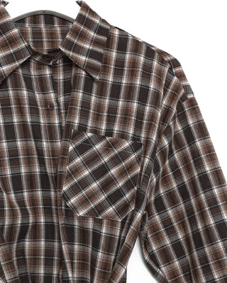 Waist-string check long shirt