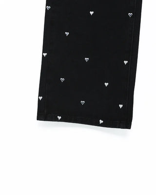 Heart-patterned denim pants