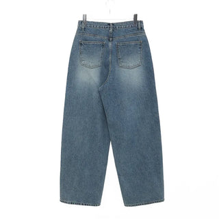Washed wide-leg long denim pants