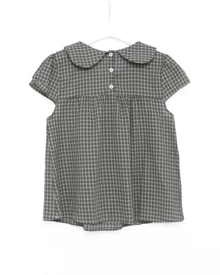 Ribbon bust detail round collar short-sleeved blouse