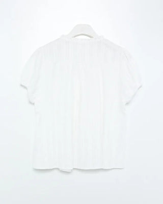 Striped front-open puff blouse