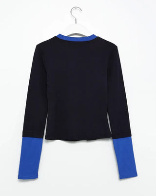 Color-layered button-up long-sleeve T-shirt