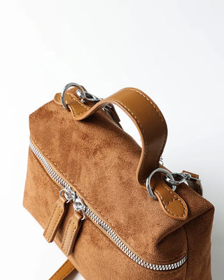 Square suede mini bag with zipper detail