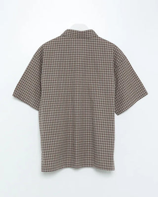Button pocket check half shirt