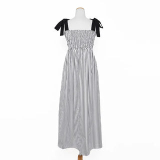 Ribbon strap striped dress