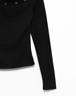 Eyelet Off-Shoulder Long Sleeve T-Shirt