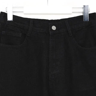 Wide-leg denim pants with elastic waistband