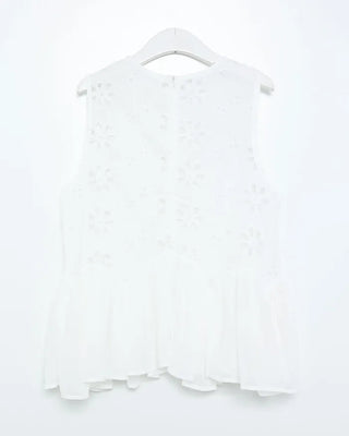 Perforated ruffle sleeveless top
