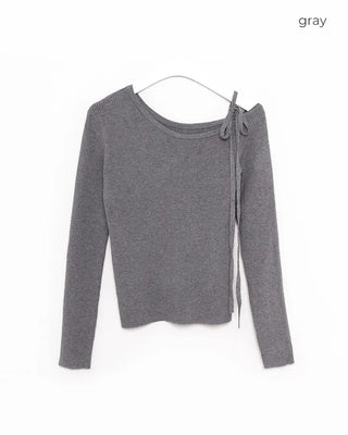 Asymmetrical Ribbon Knit T-Shirt