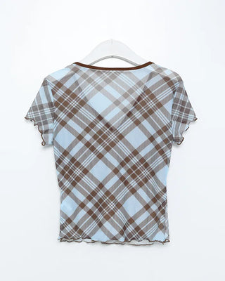 Checkered pattern cutout detail blouse