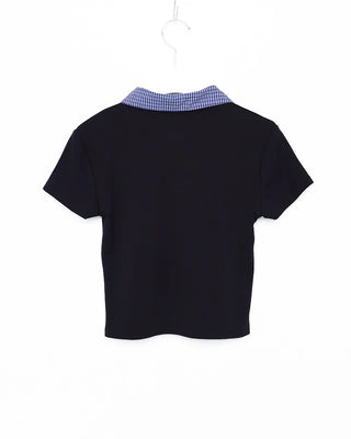 Two-tone check short-sleeved cardigan