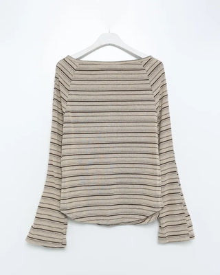 Striped button-down off-shoulder T-shirt