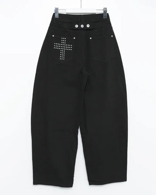 Cross-studded wide cotton pants with hip pockets