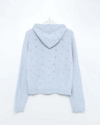 Knitted Flower Punching Hooded Cardigan