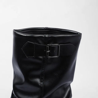 Buckle Round Mid-Calf Boots