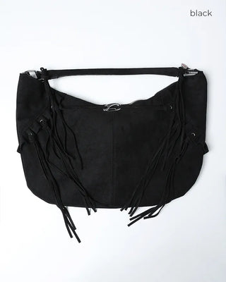 Frilled fringe suede hobo bag