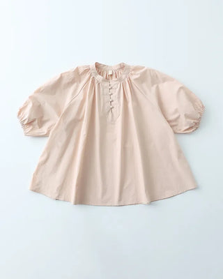 (ORIGINAL) Henley Neck Ribbon Balloon Blouse
