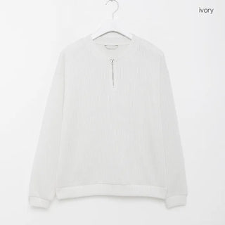 Semi-zip ribbed cardigan