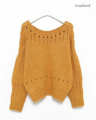 Bateau Neck Punching Point Sweater