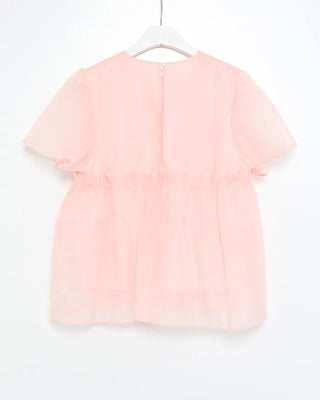 Organza ruffle balloon sleeve blouse