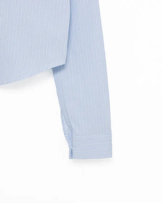Round hem cropped slim striped shirt