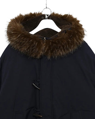 Button-up hooded fur padded jacket