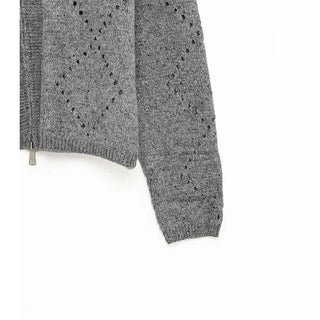 Perforated Collar Knit Zip-Up