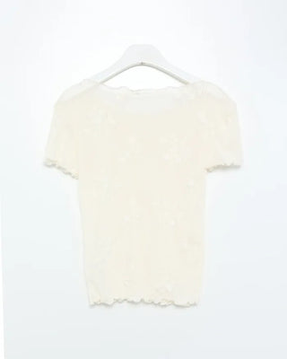 Flower Sheer Scallop Short Sleeve T-Shirt