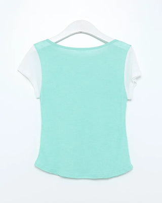 See-through two-tone short-sleeve T-shirt