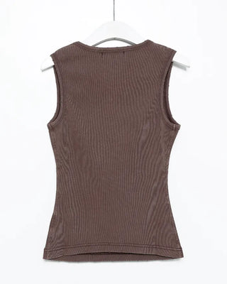 Distressed Snap Henley Neck Ribbed Tank Top