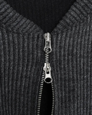 Stand-collar ribbed cardigan