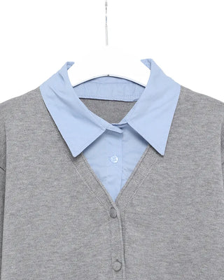 Layered shirt knit cardigan