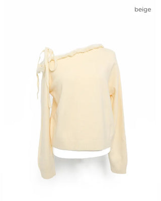 Fringe detail off-shoulder knit