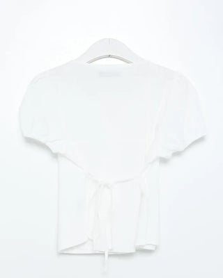 Pintuck puff sleeve ribbon tie blouse