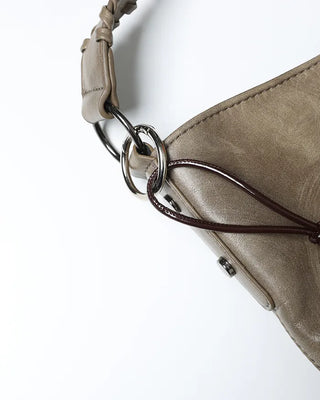 Ethnic Keyring Set One-Shoulder Leather Tote Bag