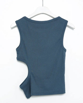 Waist Oval Slit Ribbed Tank Top