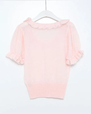 Frill neckline short-sleeved knit