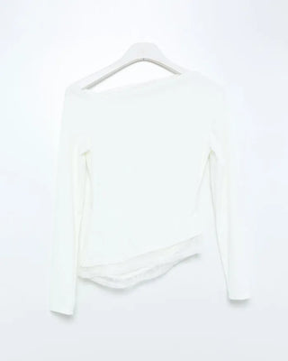Lace-layered off-shoulder t-shirt