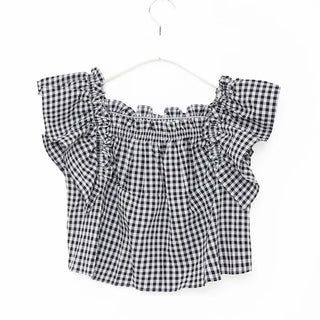 Gingham check frill blouse