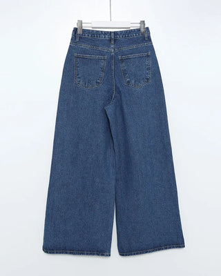 Side-slit wide denim pants