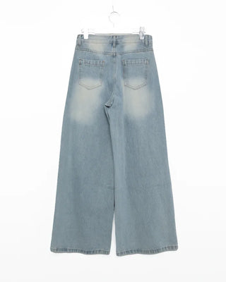 Washed wide denim pants