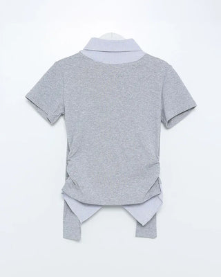 Tie-layered short-sleeved shirt